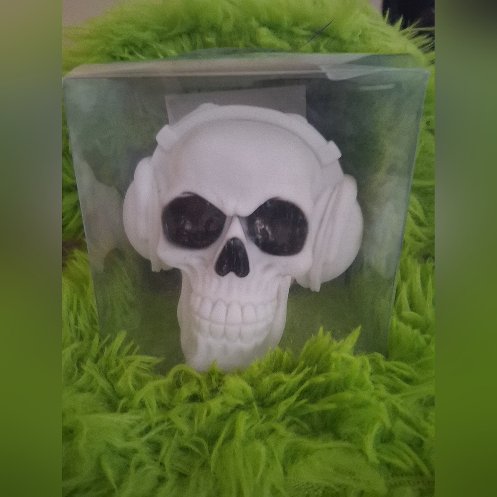 White Skull with Headphones Decor